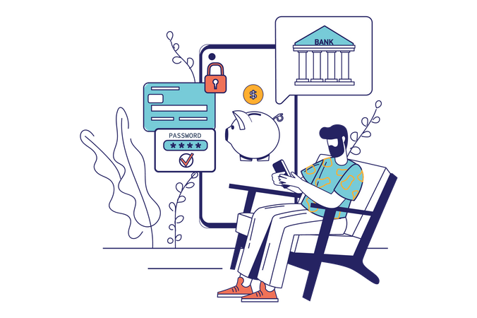 Man using digital banking Illustration