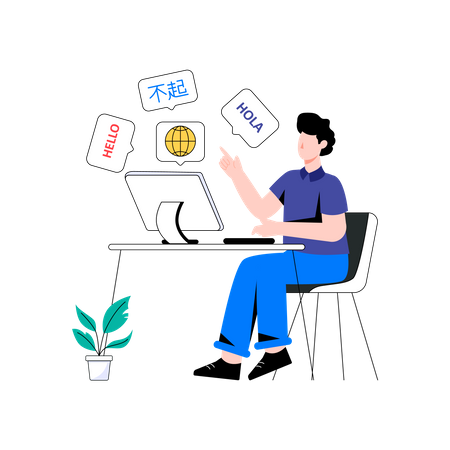 Man using digital language translator  Illustration