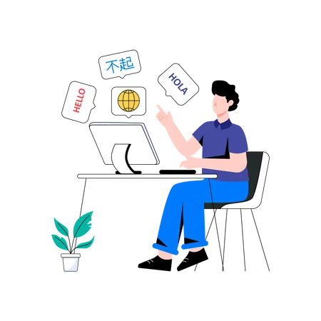 Man using digital language translator  Illustration