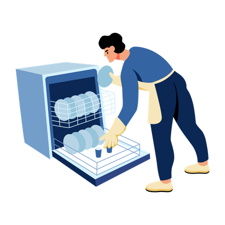Man using Dishwasher appliance  Illustration