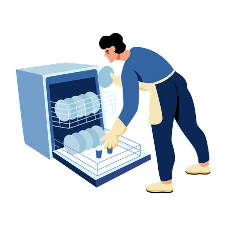 Man using Dishwasher appliance  Illustration