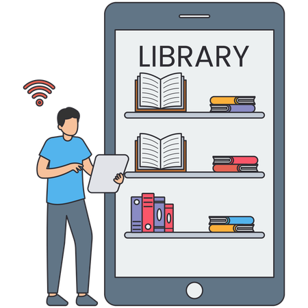 Man using e library  Illustration