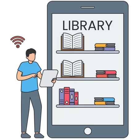 Man using e library  Illustration