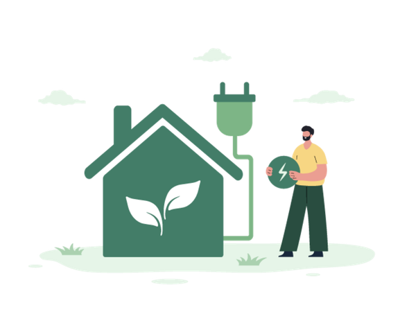 Man using eco energy in eco house  Illustration