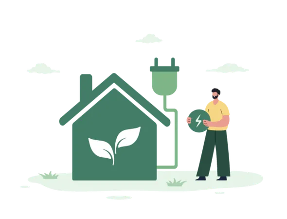 Man using eco energy in eco house  Illustration