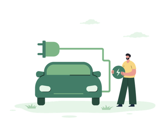 Man using eco energy in smart car  Illustration