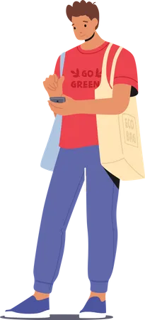 Man using eco friendly carry bag Illustration
