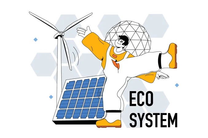 Man using ecological energy  Illustration