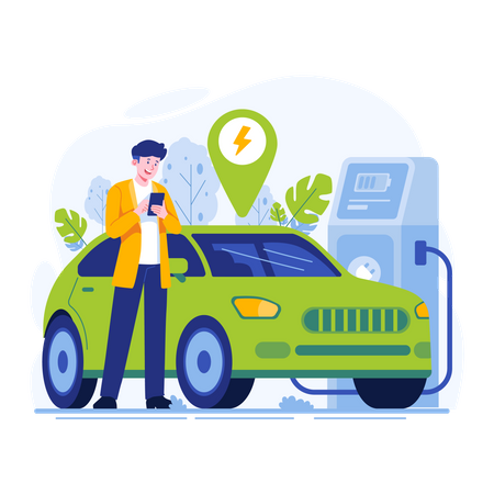 Man using electric car for earth sustainability  Illustration