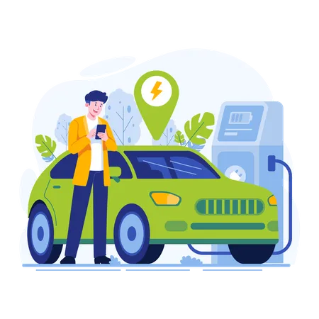 Man using electric car for earth sustainability  Illustration