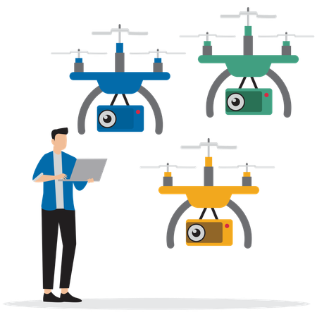 Man using Electric Drone Surveillance  Illustration