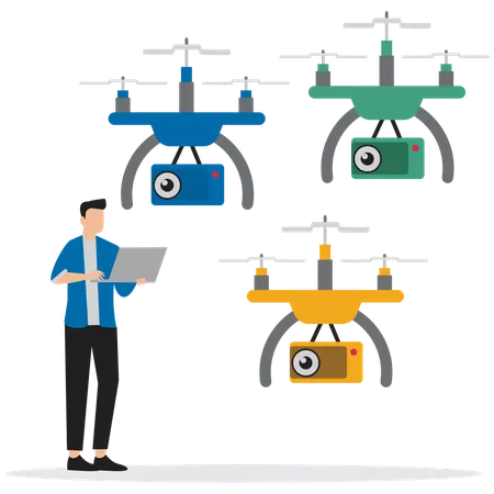 Man using Electric Drone Surveillance  Illustration