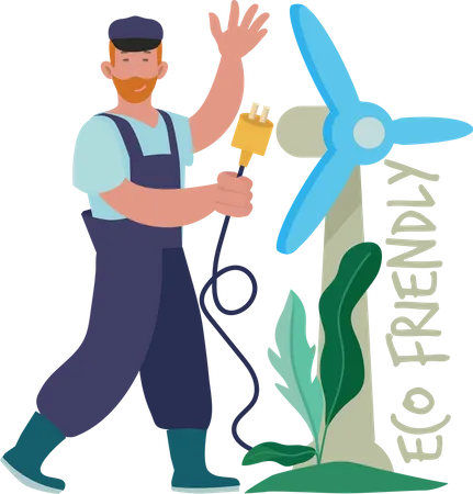 Man using electric fan  Illustration