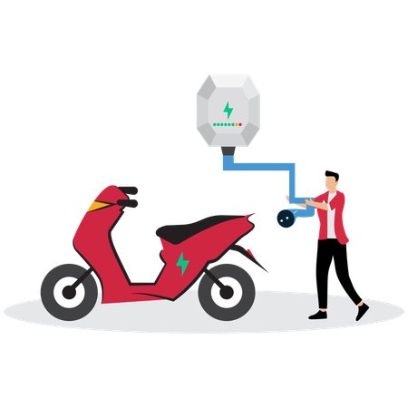 Man using Electric Scooter Charging  Illustration