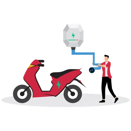 Man using Electric Scooter Charging  Illustration