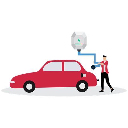 Man using Electric Vehicle Charging  Illustration