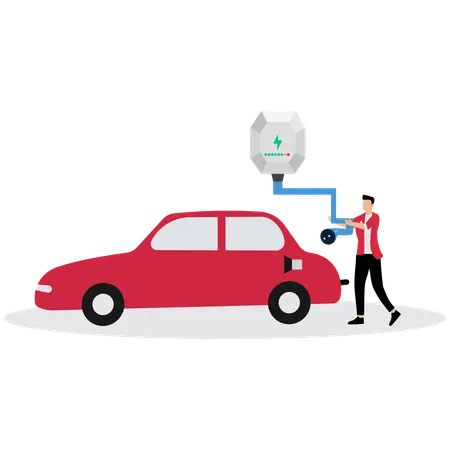 Man using Electric Vehicle Charging  Illustration