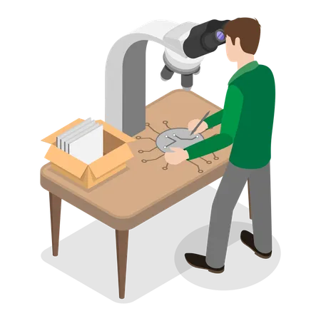 Man using electronic manufacturing device  イラスト
