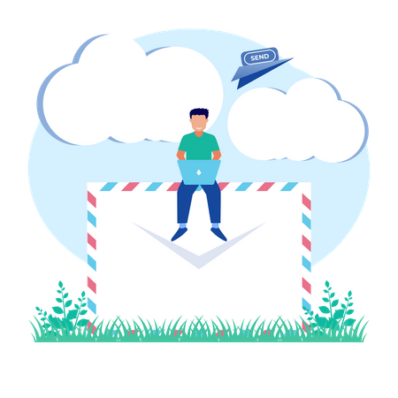Man Using Email Services Illustration