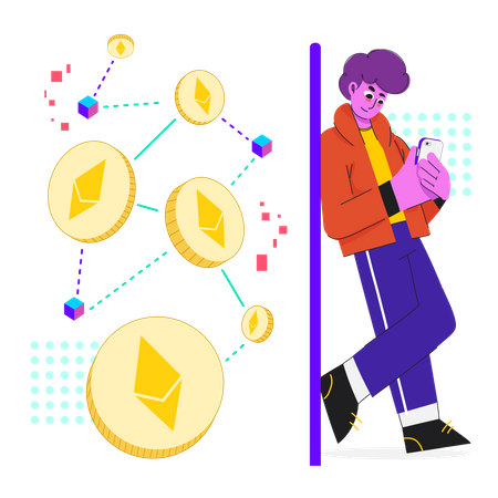 Man using Ethereum blockchain technology  Illustration