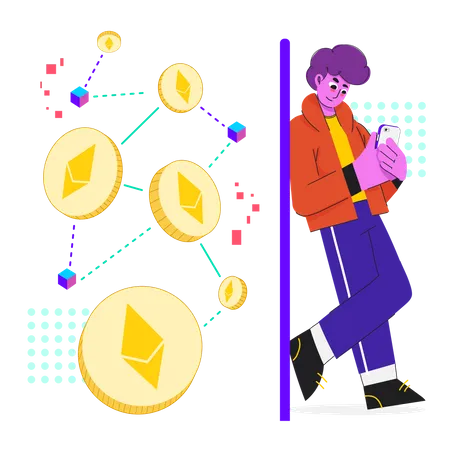 Man using Ethereum blockchain technology  Illustration