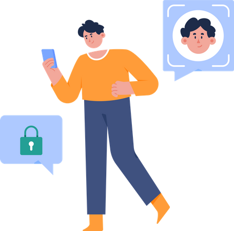 Man using Face id security  Illustration