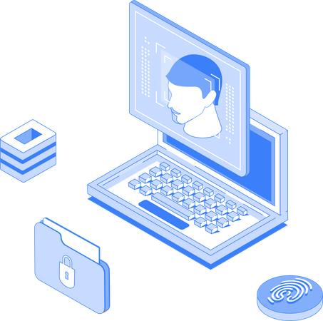Man using face recognition security  Illustration