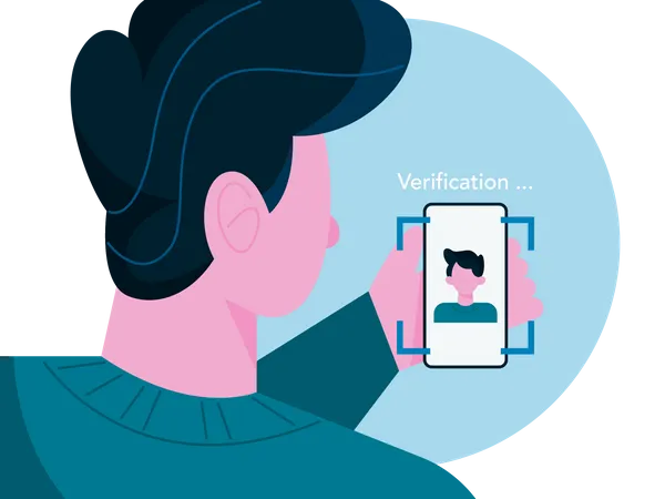 Man using face unlock security  Illustration