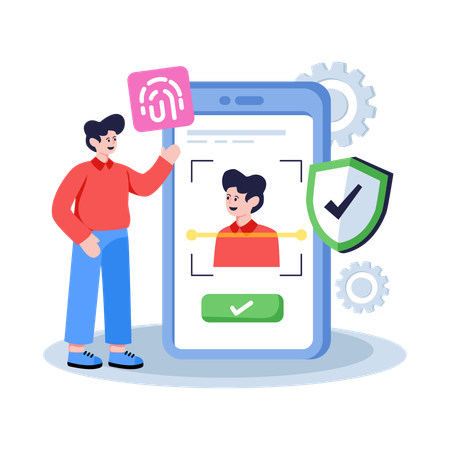 Man using Facial Biometric  Illustration
