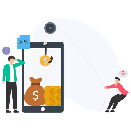 Man Using Fake Applications and Loss Money  Illustration