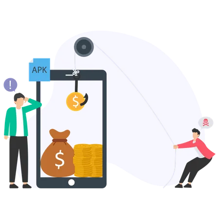 Man Using Fake Applications and Loss Money  Illustration