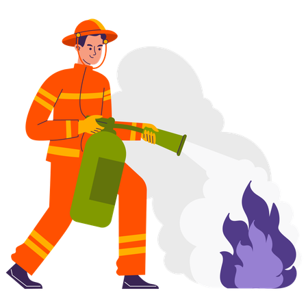 Man using fire extinguisher  Illustration