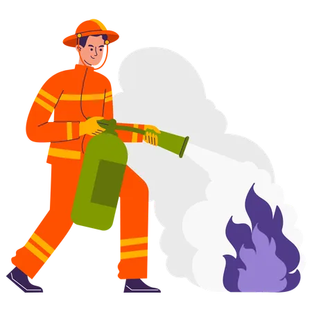 Man using fire extinguisher  Illustration