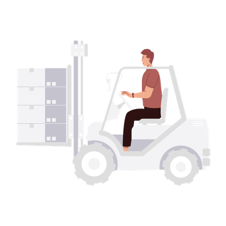 Man using forklift to shift packages  Illustration