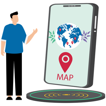 Man using Geolocation Tracking Map  Illustration