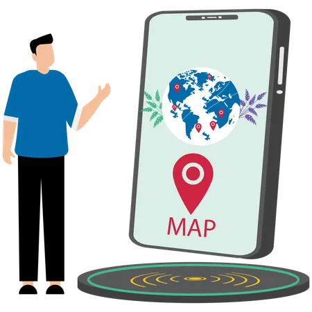 Man using Geolocation Tracking Map  Illustration