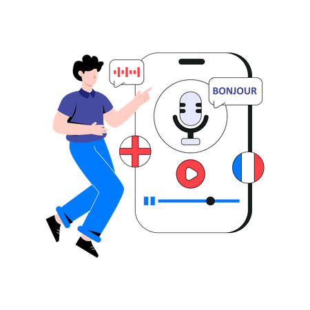Man using global language translator app Illustration