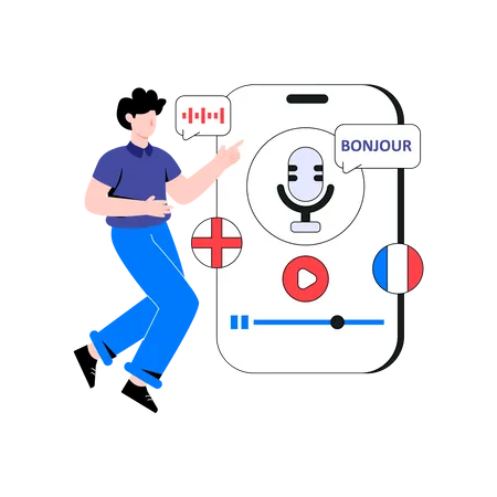 Man using global language translator app Illustration