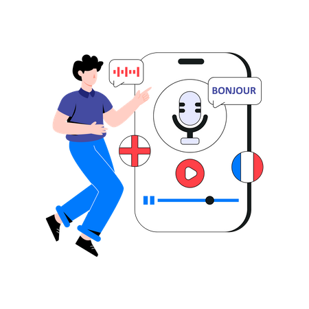 Man using global language translator app  Illustration