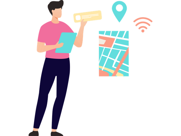 Man using gps app  Illustration