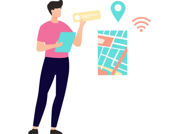 Man using gps app  Illustration