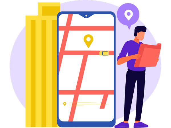 Man Using Gps on Mobile  Illustration