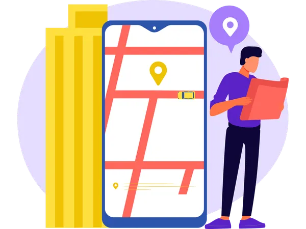 Man Using Gps on Mobile  Illustration