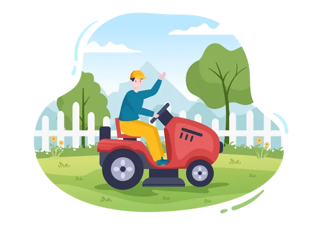 Man using grass cutting machine  Illustration