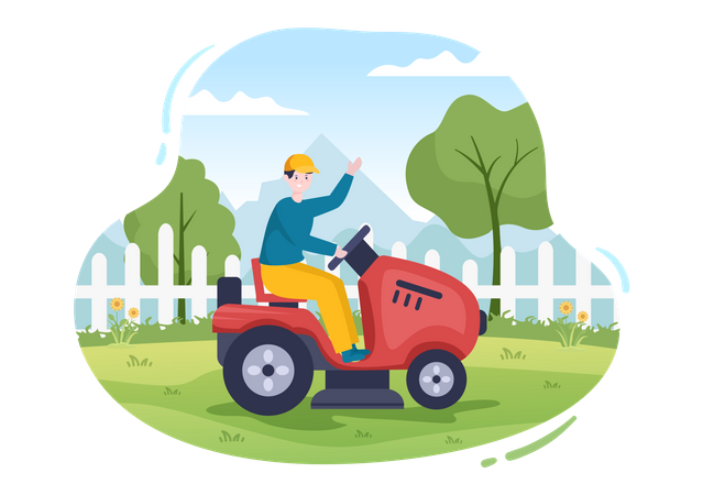 Man using grass cutting machine  Illustration