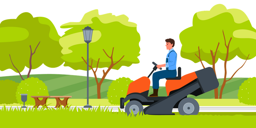 Man using grass cutting machine  Illustration