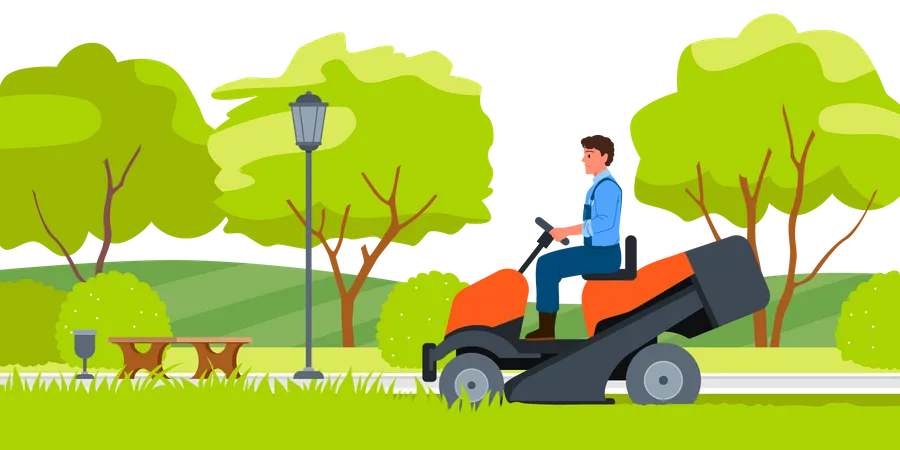 Man using grass cutting machine  Illustration