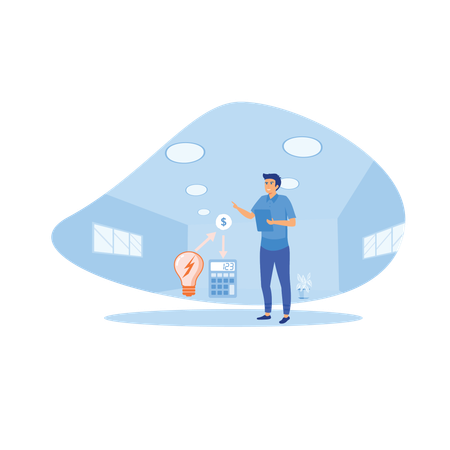 Man using green energy in home  Illustration