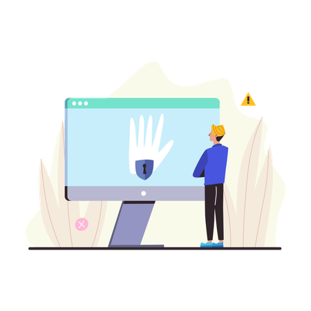 Man using hand scan for security  Illustration