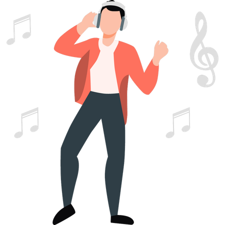 Man using headphones to listen to music  Illustration